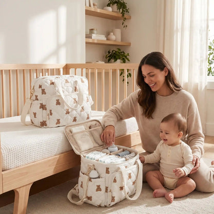 Sac à langer beige | Grande capacité compartimenté - BeBe & Maman Confort