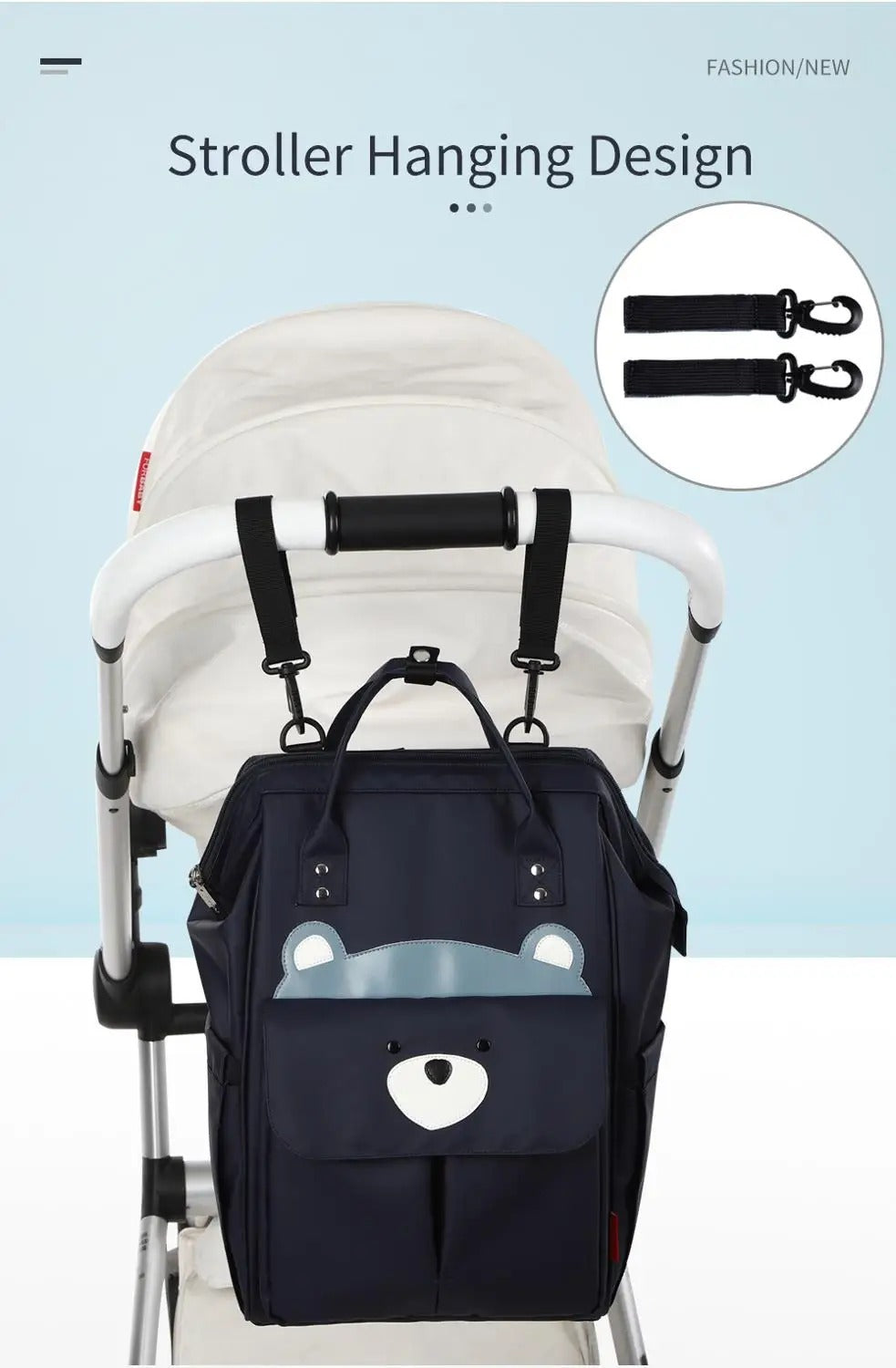 sac a langer avec crochees pour poussette